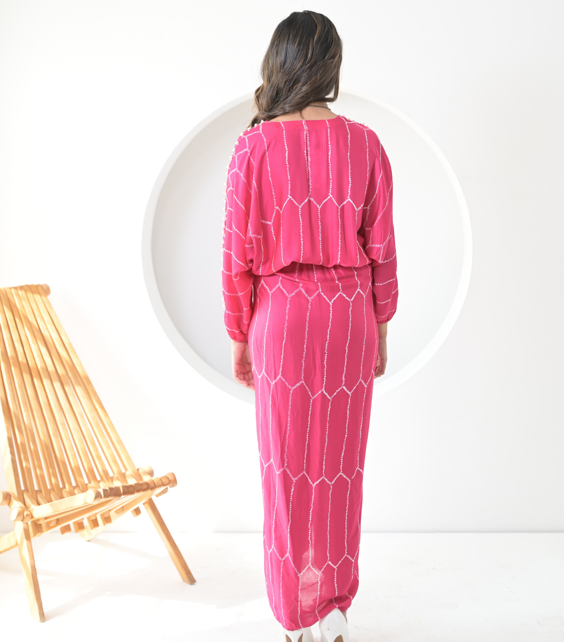 RADIANT ROSE BANDHANI DRAPE DRESS WITH HANDWORK