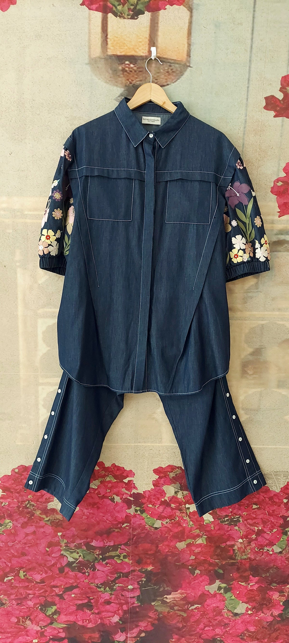 BOTANICAL SMALL FLOWER DROP SHOULDER CO-ORD SET