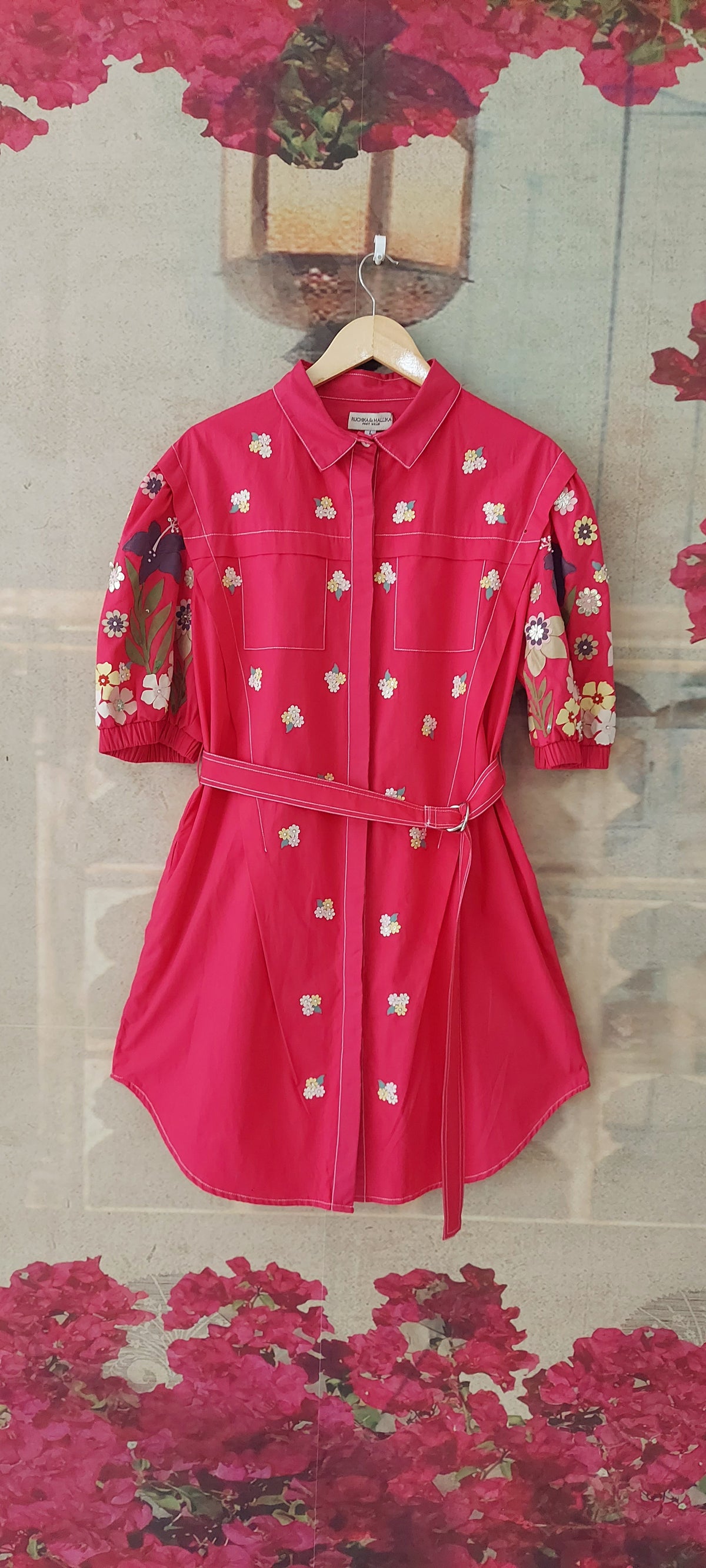 BOTANICAL SMALL FLOWER DROP SHOULDER DRESS