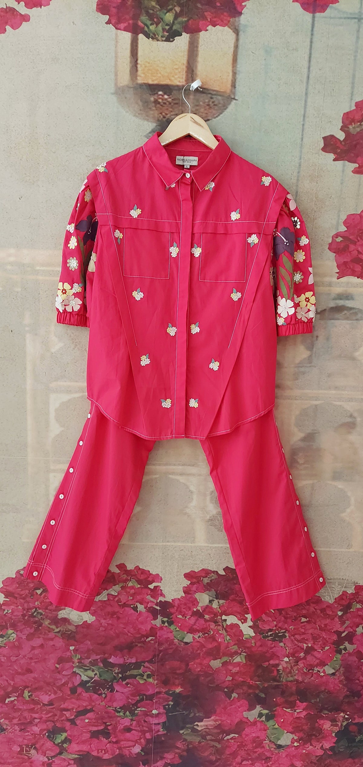 BOTANICAL SMALL FLOWER DROP SHOULDER CO-ORD SET