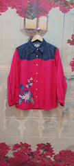 BIG FLOWER EMBROIDERY DENIM FRONT YOKE