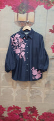 IVORY ROSE SCUBA EMBROIDERY SHIRT