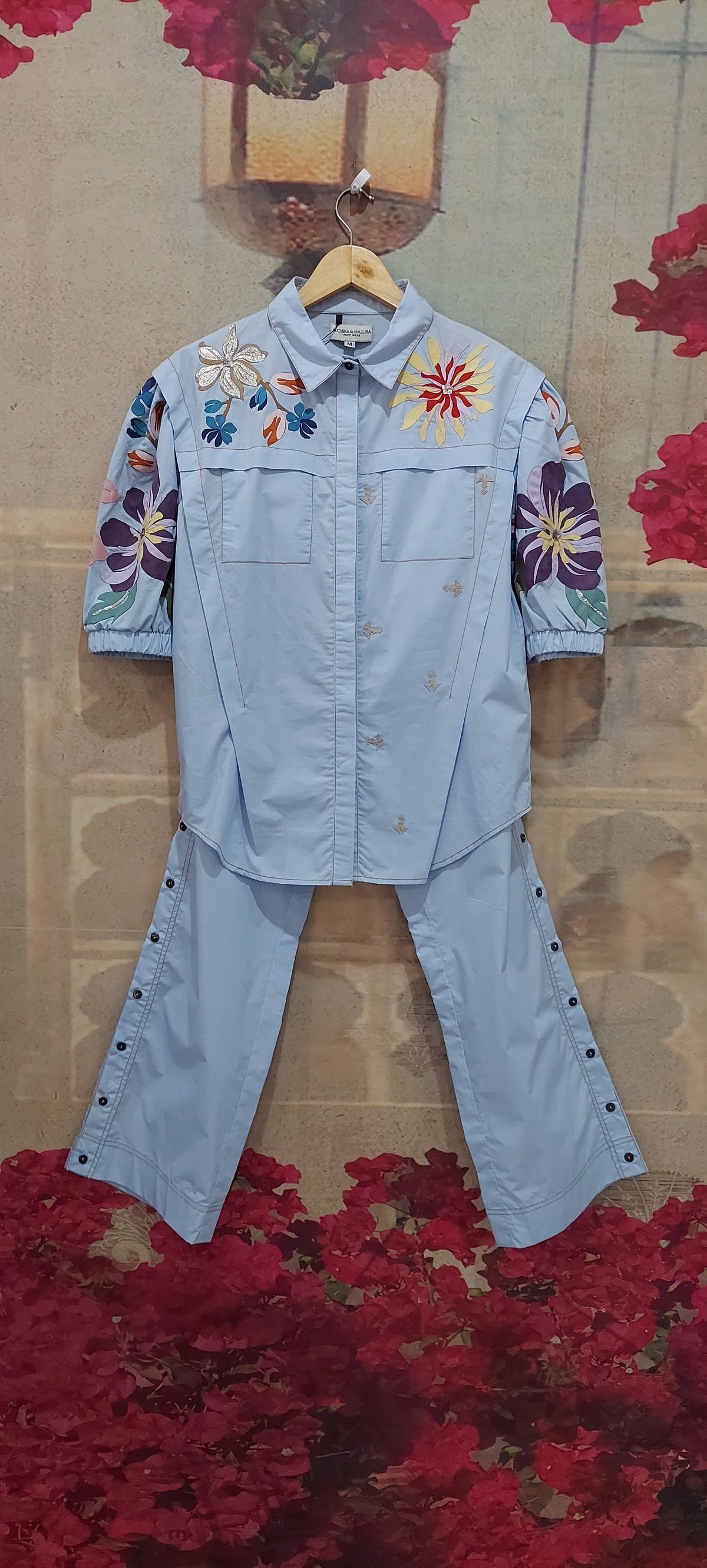 BIG FLOWER EMBROIDERY DROP SHOULDER CO-ORD SET