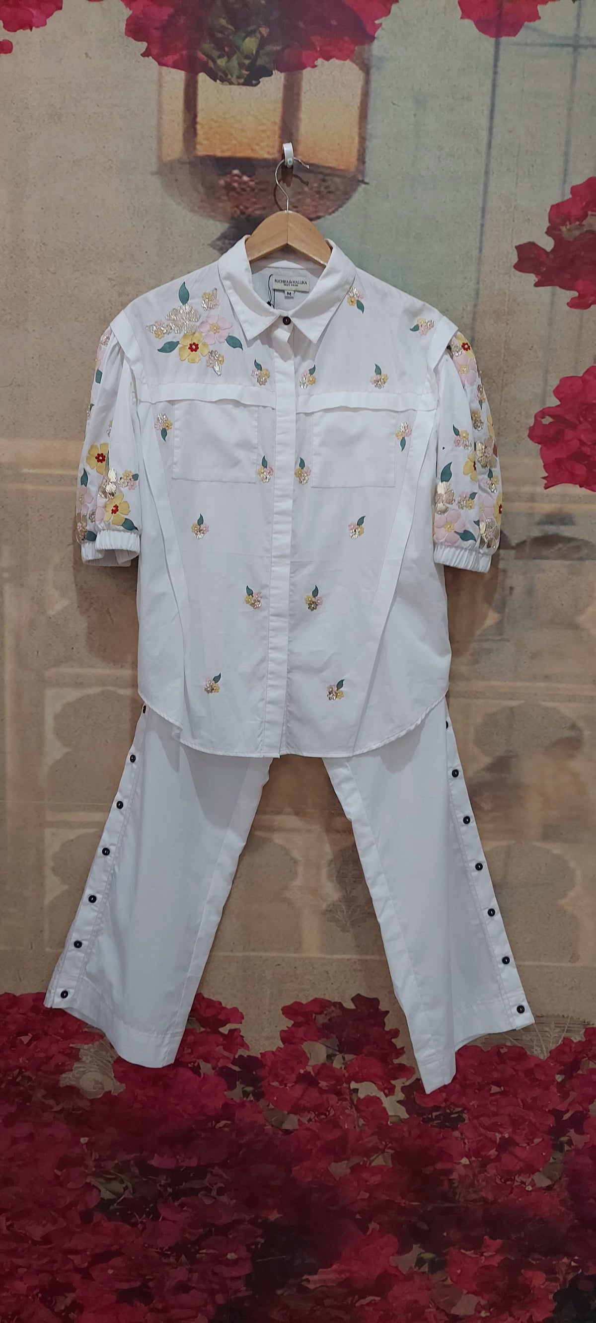 SMALL FLOWER CO-ORD SET WITH BUTTONED PANTS