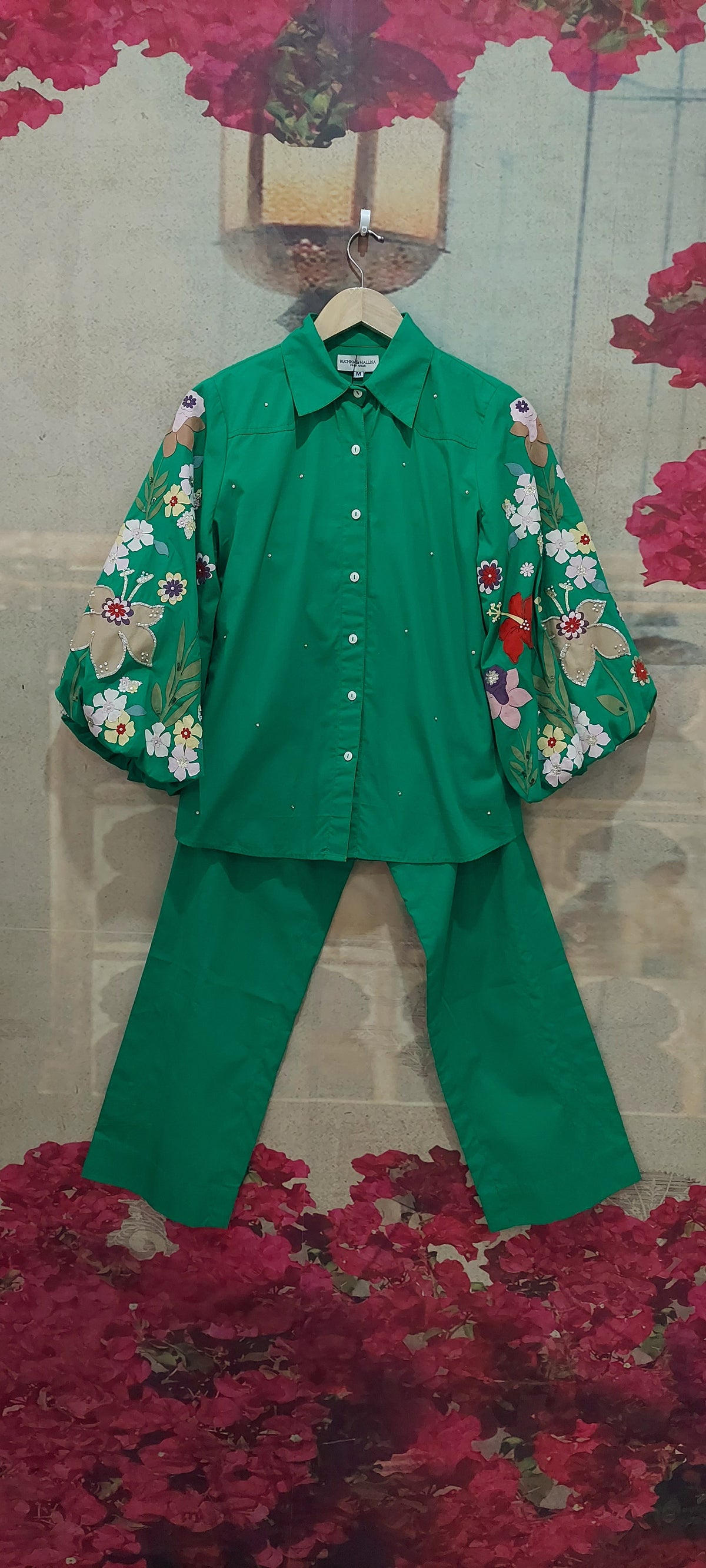 BOTANICAL SMALL FLOWER CO-ORD SET WITH SEQUINS AND STITCHLINE PANTS