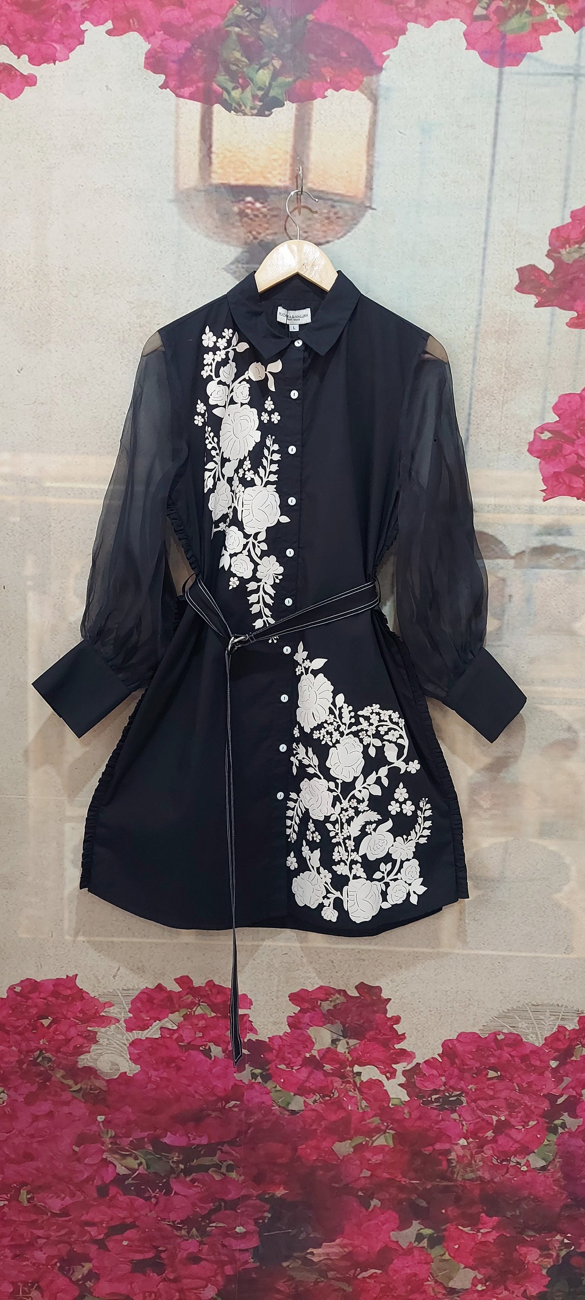 IVORY ROSE DRESS WITH ORGANZA SLEEVES