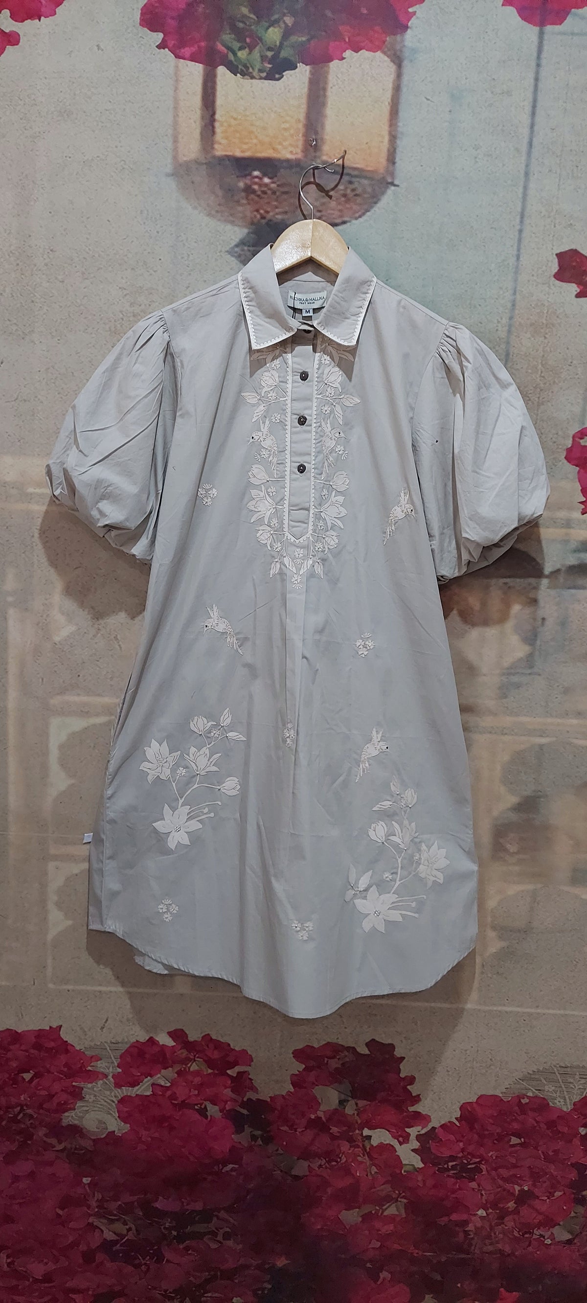 EMBER PETAL DRESS WITH WHITE EMBROIDERY