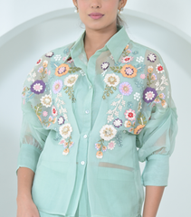 SEA BLUE FLORIUM SHIRT WITH PANT SET