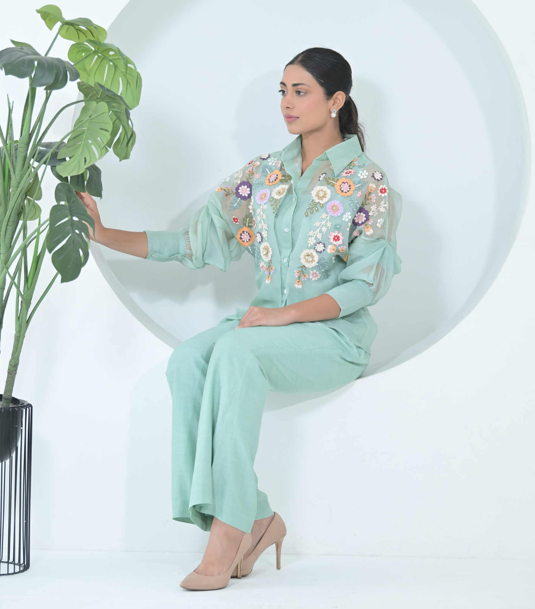 SEA BLUE FLORIUM SHIRT WITH PANT SET
