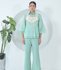 IVORY GARDEN TASSELS NECKPIECE WITH ORGANZA SHIRT COORD SET