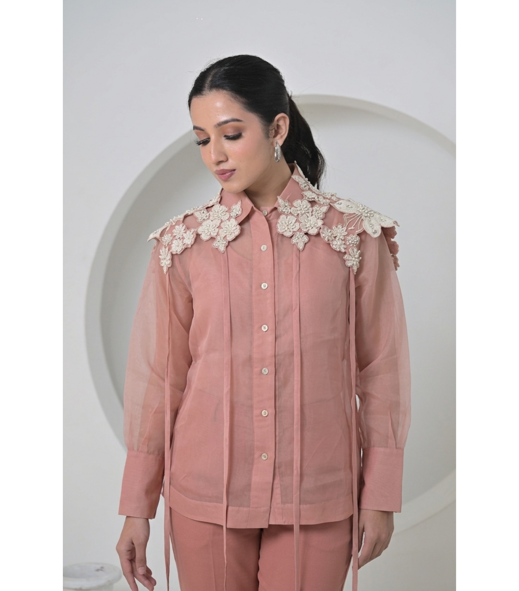 IVORY GARDEN SHOULDER EMBELLISHMENT SHIRT