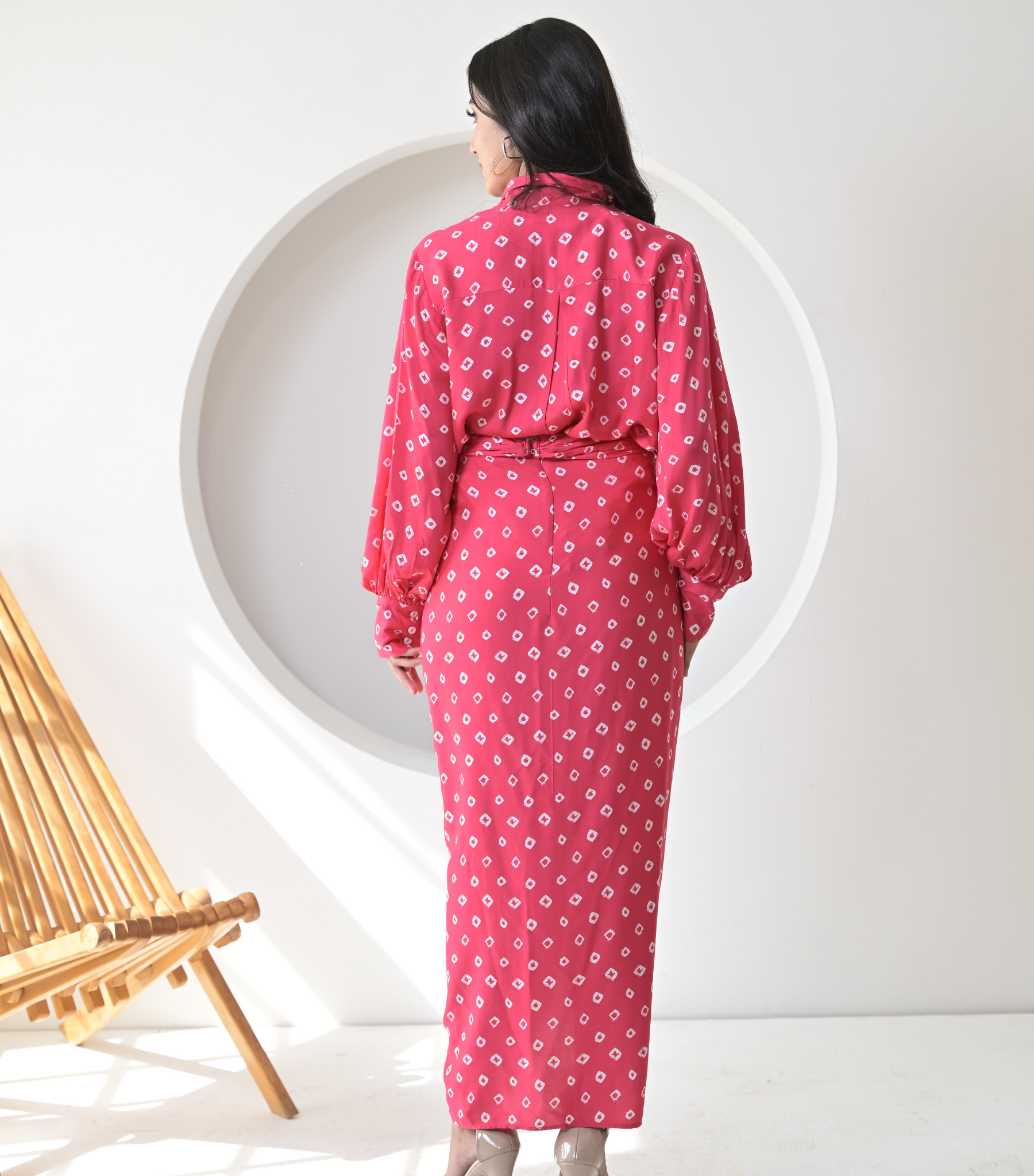 FLORET BANDHANI COLLAR WORK SHIRT WITH KNOT SKIRT SET
