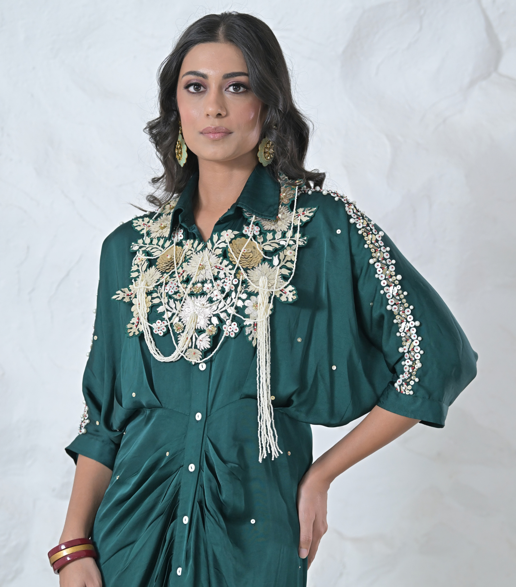 GOLD FLORAL SERAPHINE GATHERED DRESS