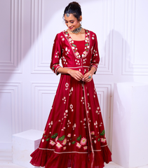 RED PICHWAI ANARKALI GOWN