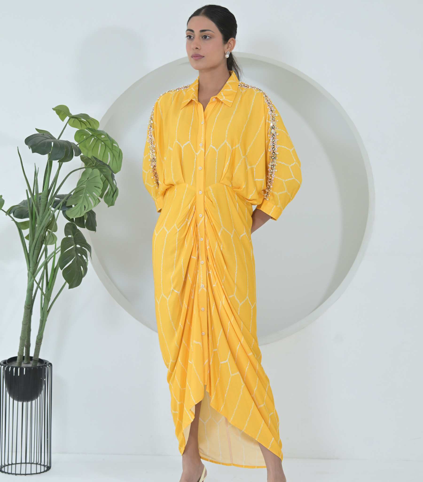 SERAPHINE EMBELLISHED BANDHANI GATHERED DRESS