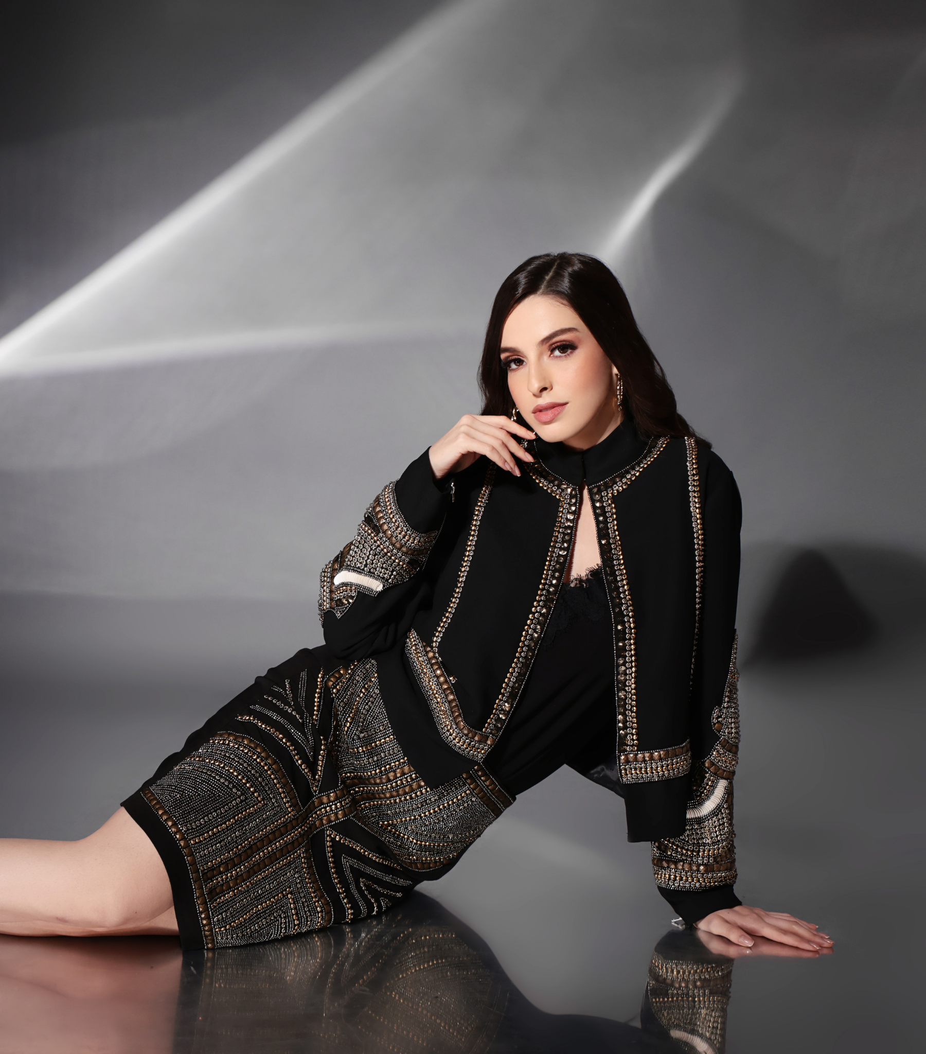 THE OBSIDIAN GLOW JACKET WITH SKIRT SET