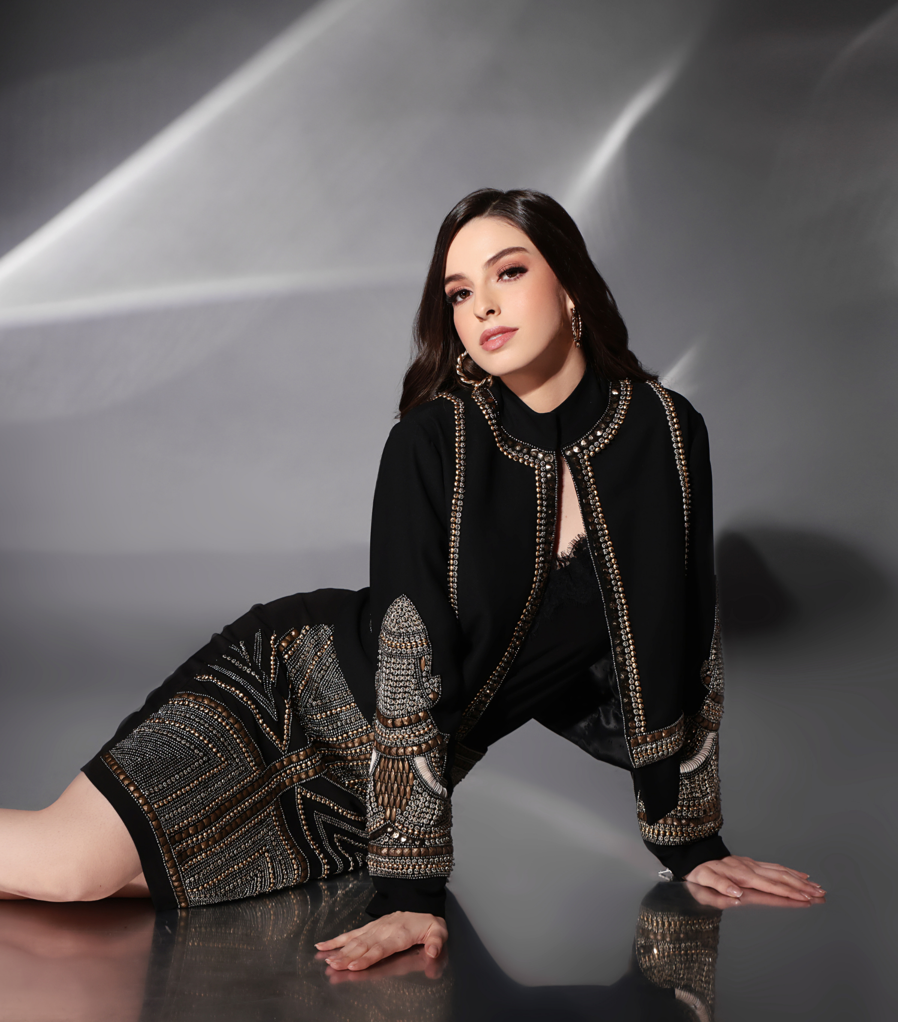 THE OBSIDIAN GLOW JACKET WITH SKIRT SET