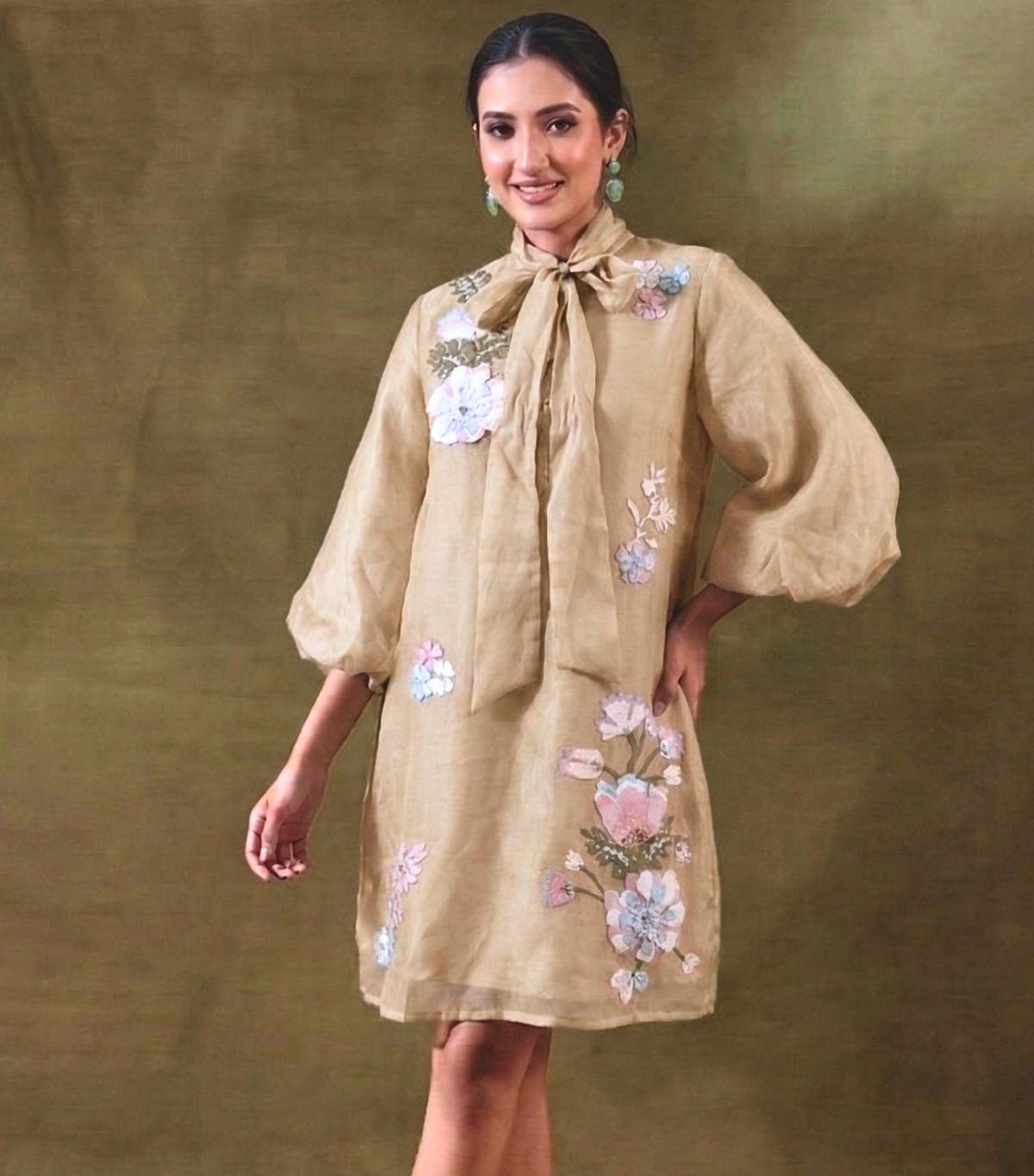 BIG KHUSHBOO ORGANZA BOW TIE UP DRESS