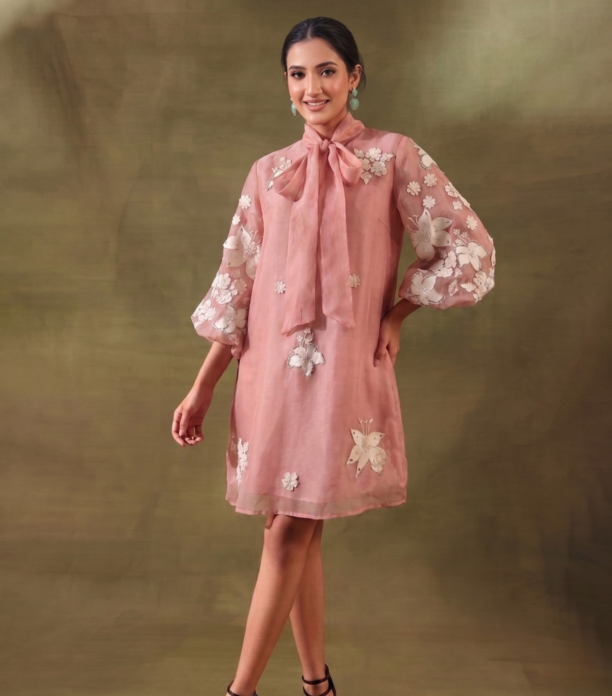 IVORY GARDEN TISSUE ORGANZA BOW TIE UP DRESS