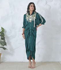 GOLD FLORAL SERAPHINE GATHERED DRESS