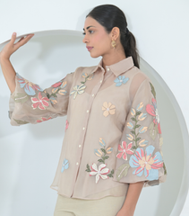 DUPION BIG FLOWER ORGANZA SHIRT COORD SET