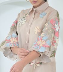 DUPION BIG FLOWER ORGANZA SHIRT COORD SET