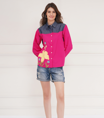 BACK BUTTON DENIM PATCH SHIRT