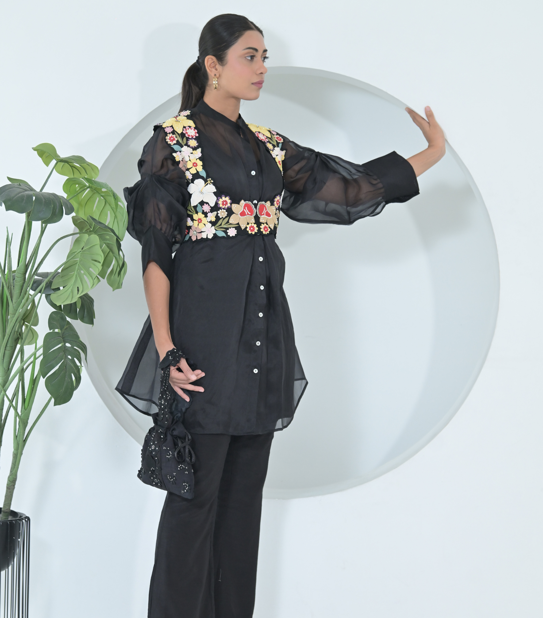 BOTANICAL SMALL FLOWER DETACHABLE COTI LONG TUNIC SET
