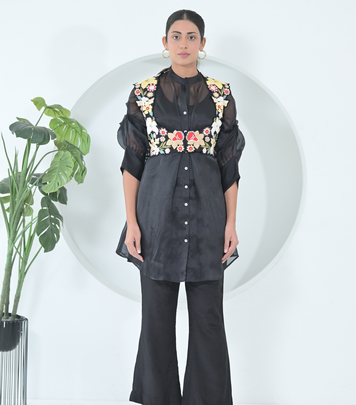 BOTANICAL SMALL FLOWER DETACHABLE COTI LONG TUNIC SET