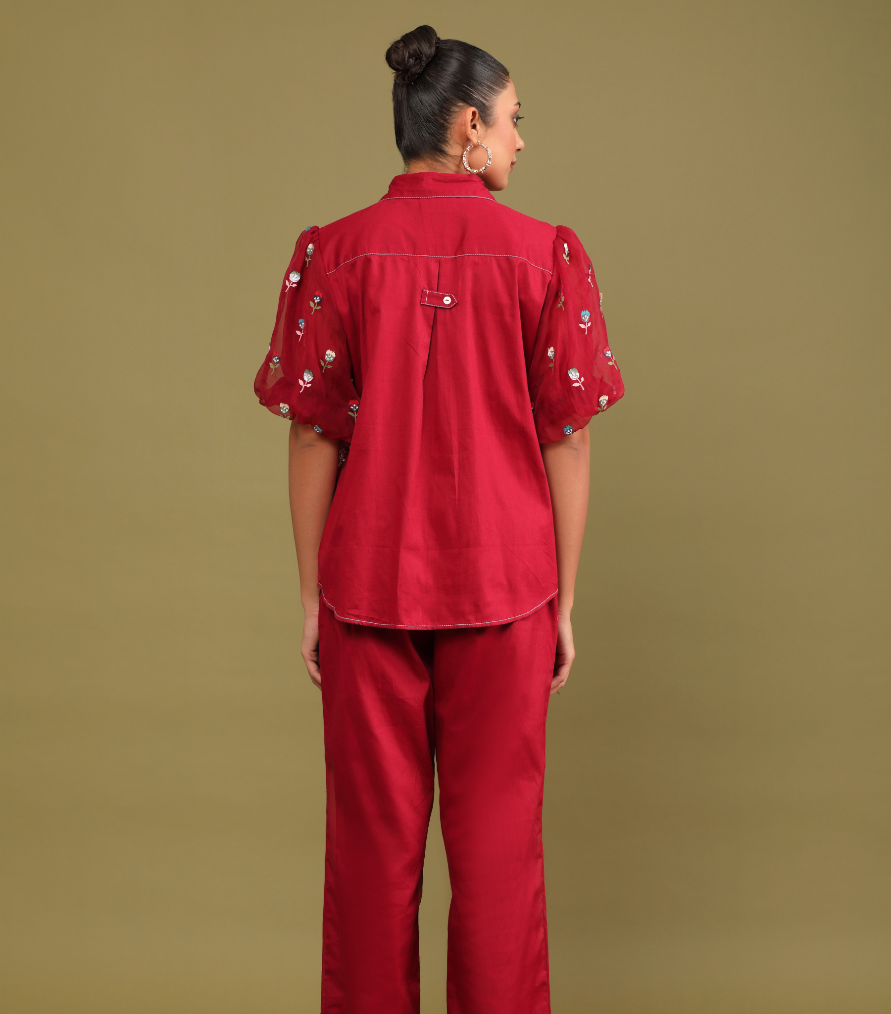 PHOOLWARI RED MEADOW BALLOON SLEEVE CO-ORD SET