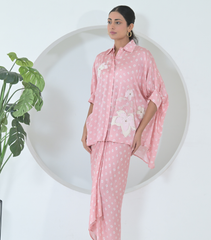LAYERED FLOWER BOOTA KAFTAN & KNOT SKIRT BANDHANI SET
