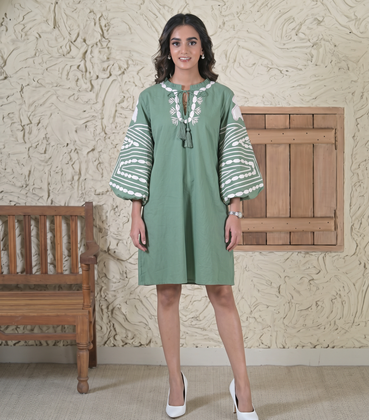 SAGE GREEN BOTANICAL MAZE DRESS