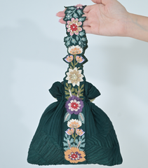 BOTANICAL SMALL FLOWER POTLI BAG – TEAL CHANDERI