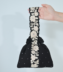 IVORY PHOOL-PATTI POTLI BAG – BLACK CHIKANKARI