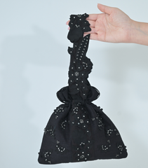 PEARL PETAL POTLI BAG – BLACK LINEN