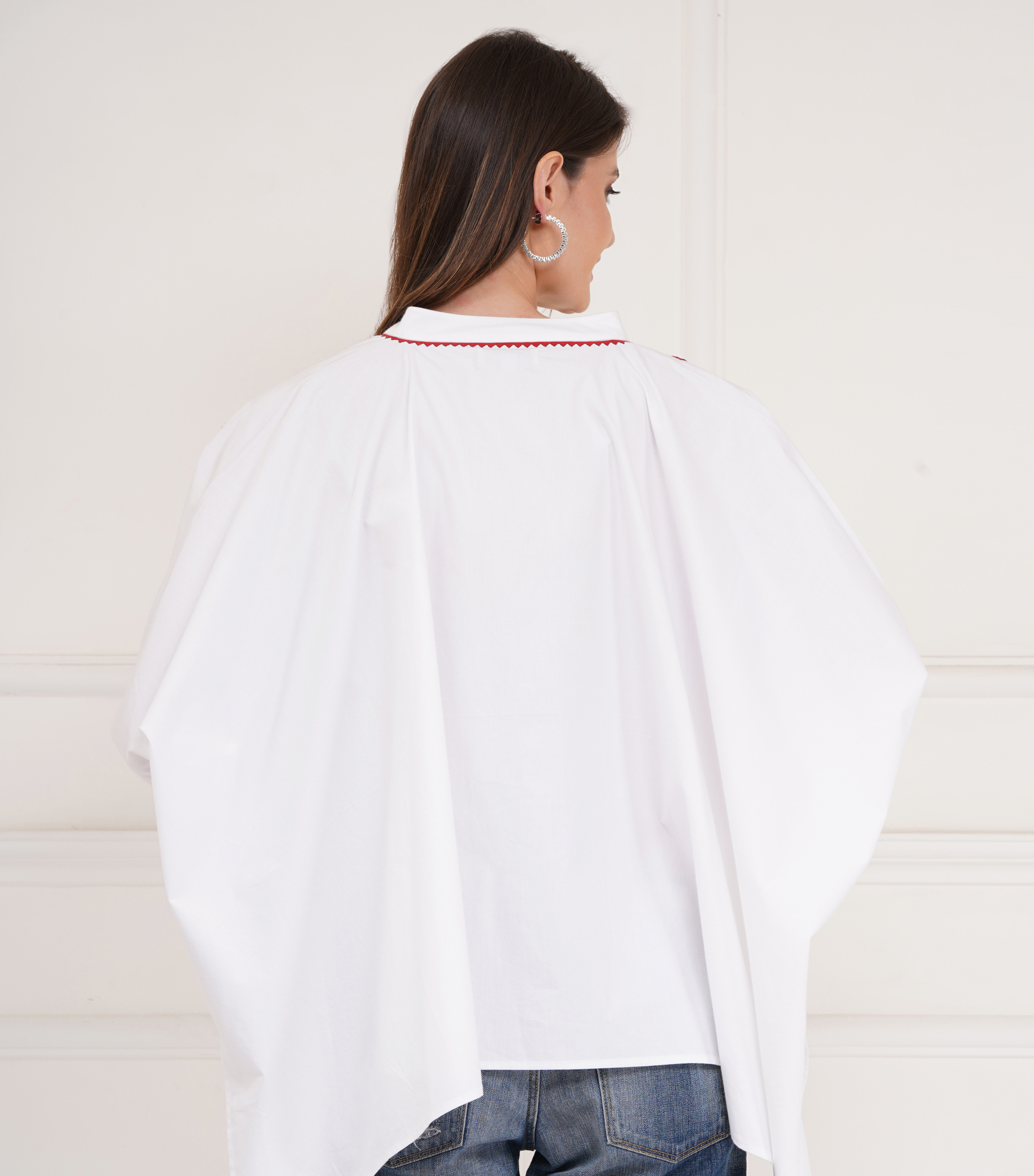 KAFTAN SHIRT WITH RED HIBISCUS FLOWERS
