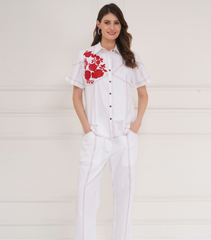 WHITE ROSE EMBROIDERY SHORT SLEEVE COORD SET