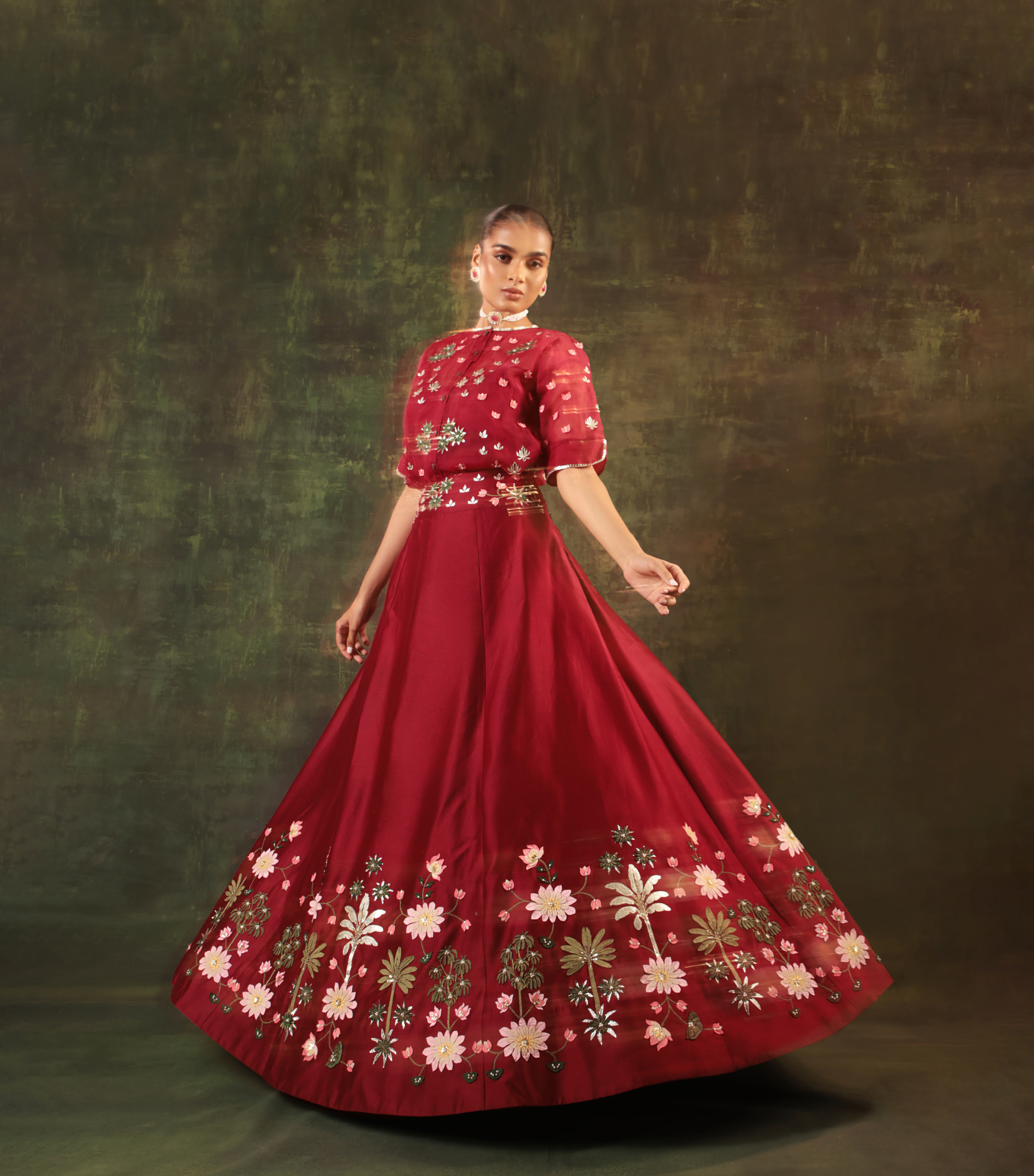 PICHWAI RED SERENADE SKIRT SET