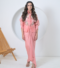 BLUSH FLORIUM SHIRT WITH PLEATED SKIRT SET