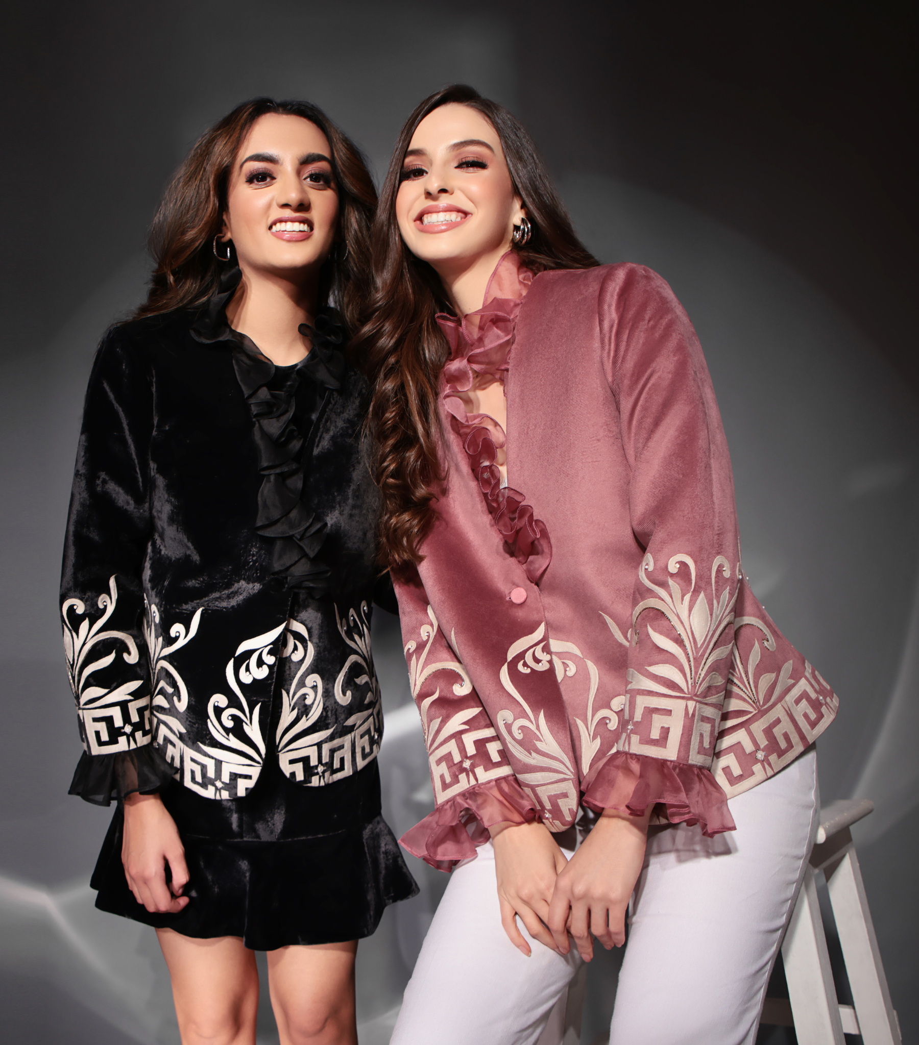 THE BLACK RUFFLE BAROQUE BLAZER WITH SKIRT SET