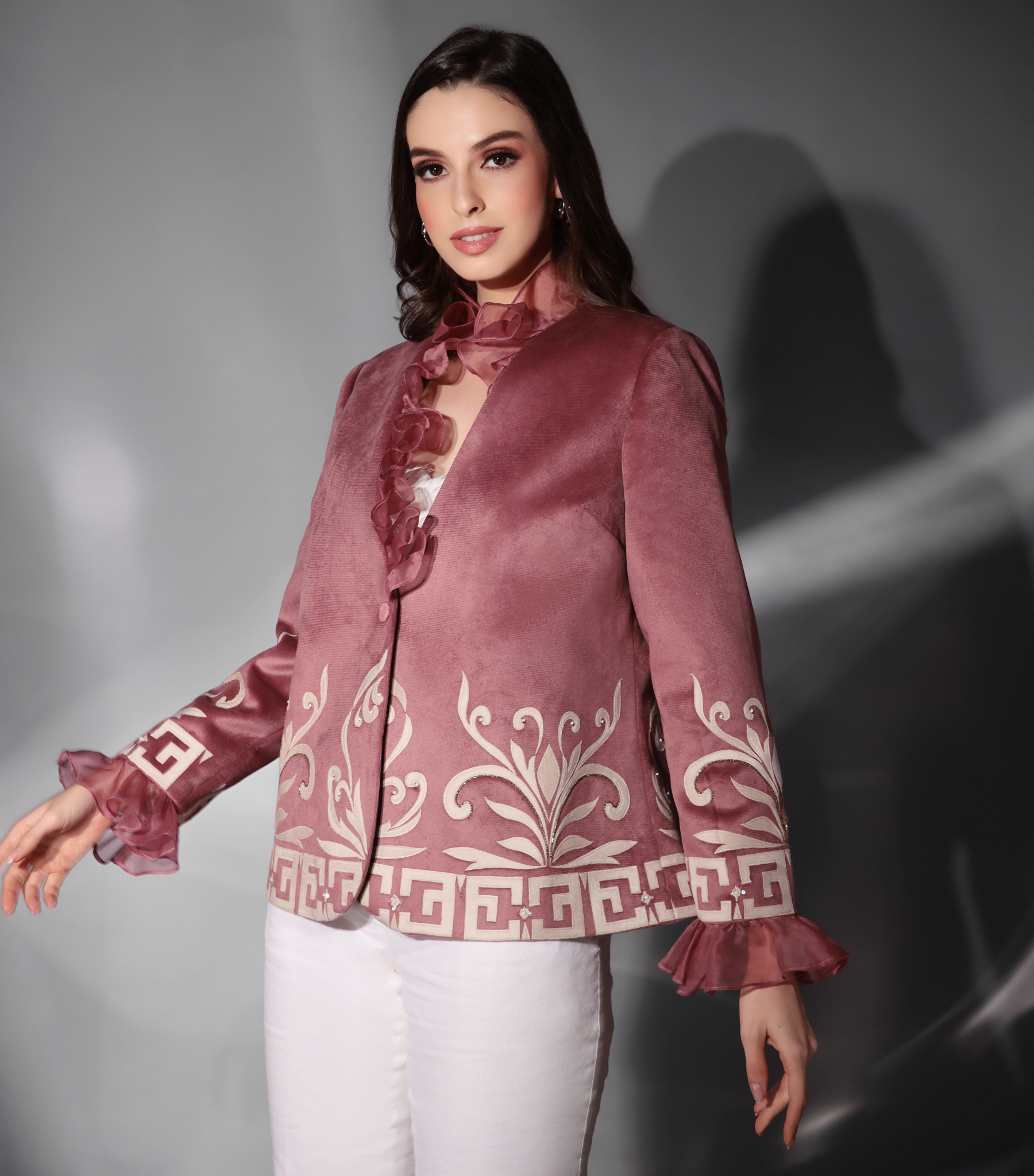 THE PINK RUFFLE BAROQUE BLAZER