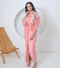 BLUSH FLORIUM SHIRT WITH PLEATED SKIRT SET