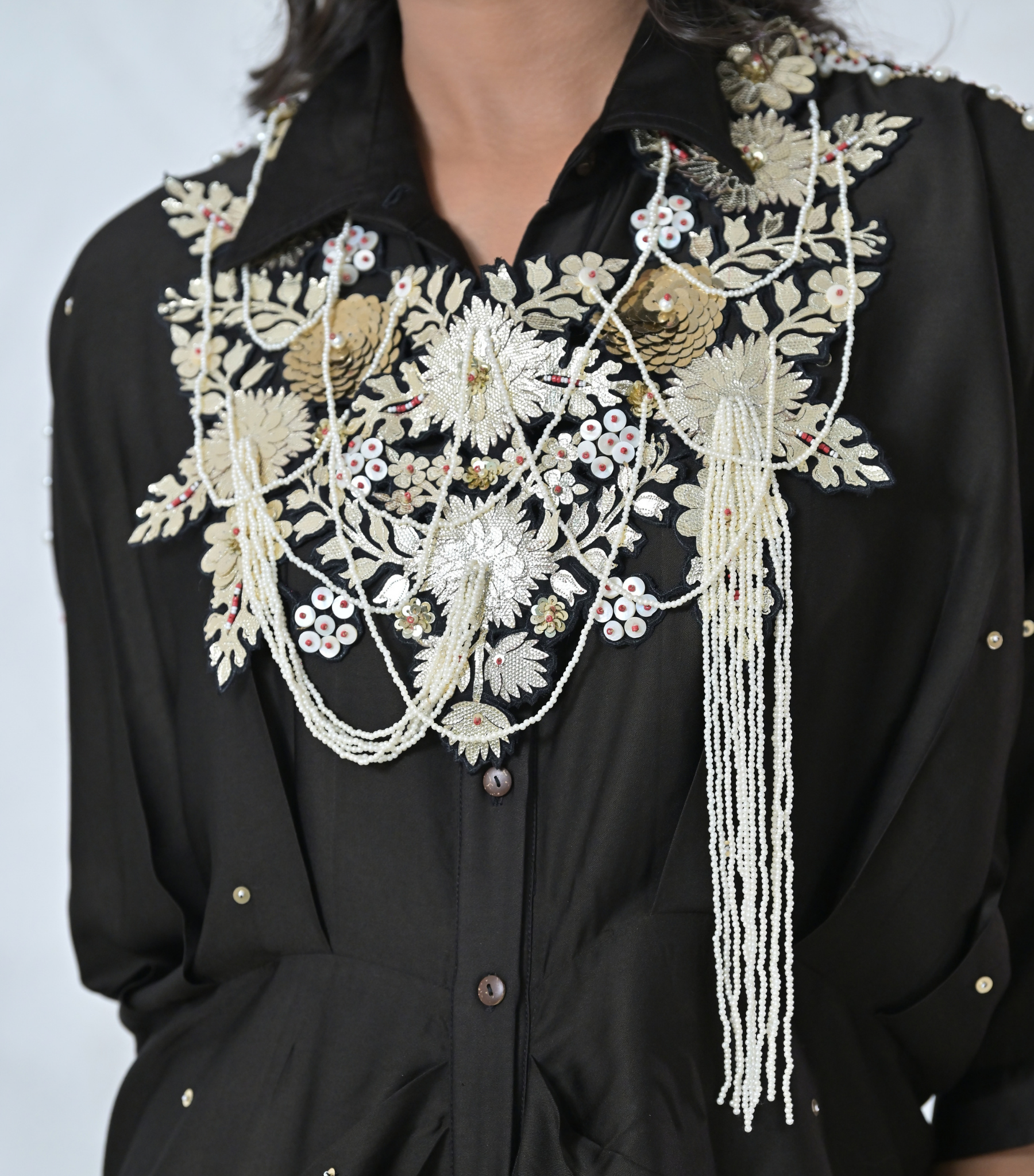 GOLD FLORAL SERAPHINE GATHERED DRESS