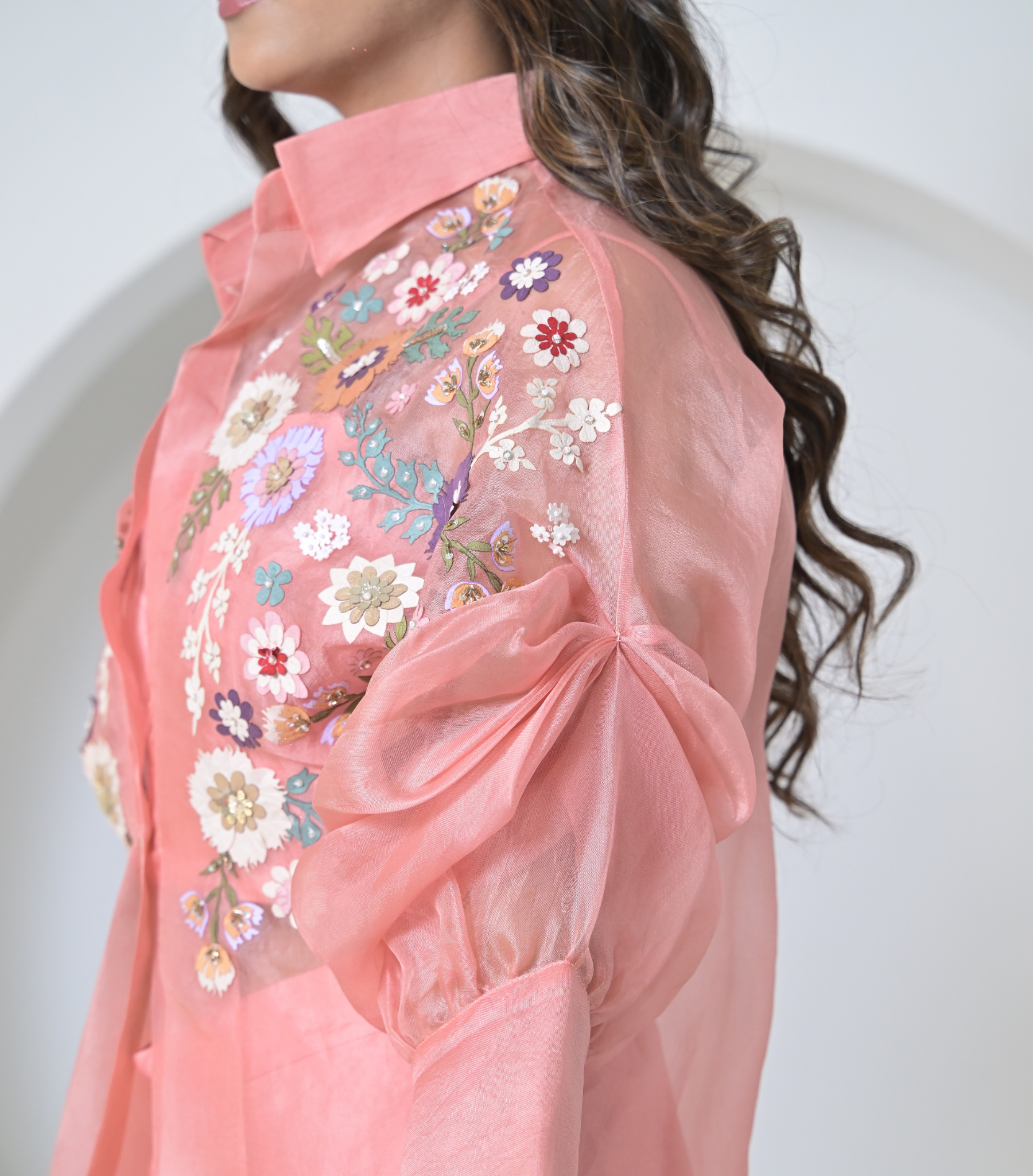 BLUSH FLORIUM SHIRT WITH PLEATED SKIRT SET