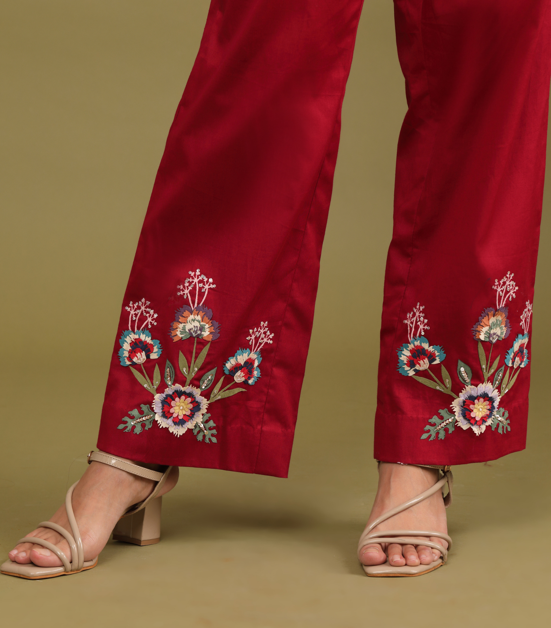 PHOOLWARI RED MEADOW BALLOON SLEEVE CO-ORD SET