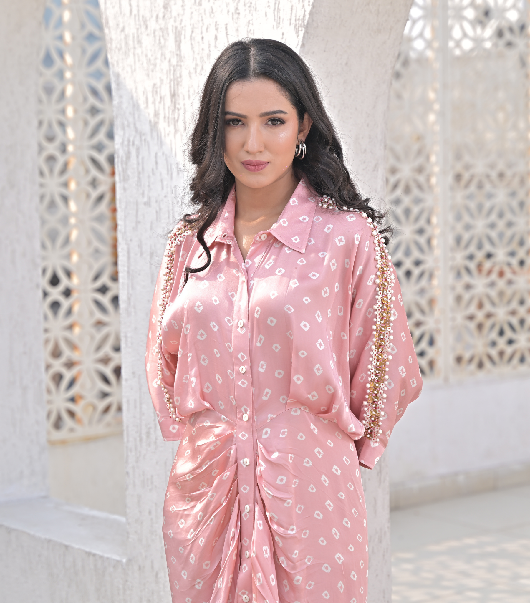 SERAPHINE EMBELLISHED BANDHANI GATHERED DRESS