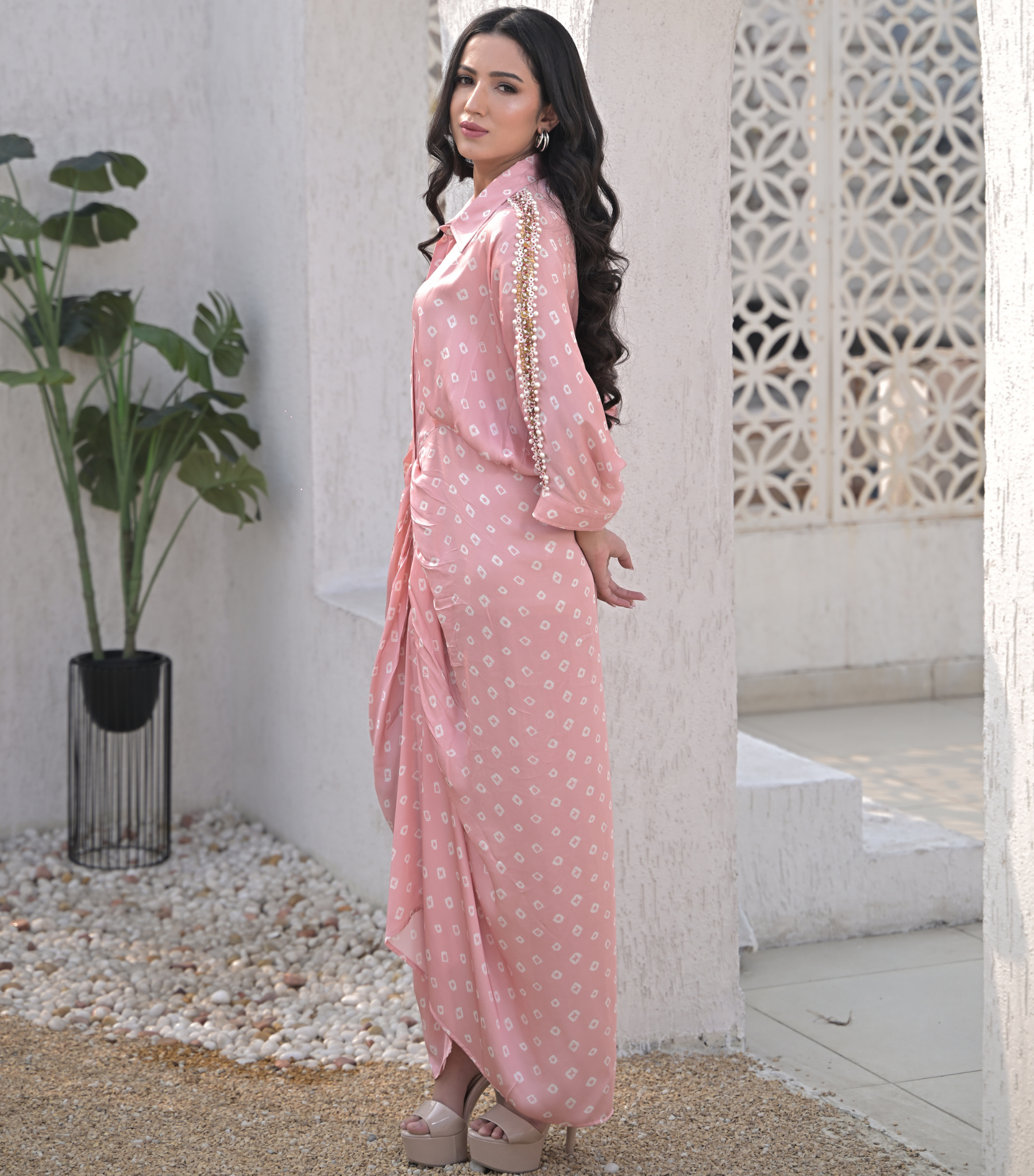 SERAPHINE EMBELLISHED BANDHANI GATHERED DRESS