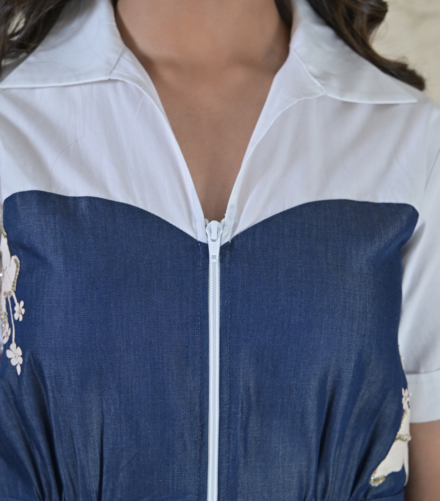 FLUER DENIM DOUBLE TONE DRESS