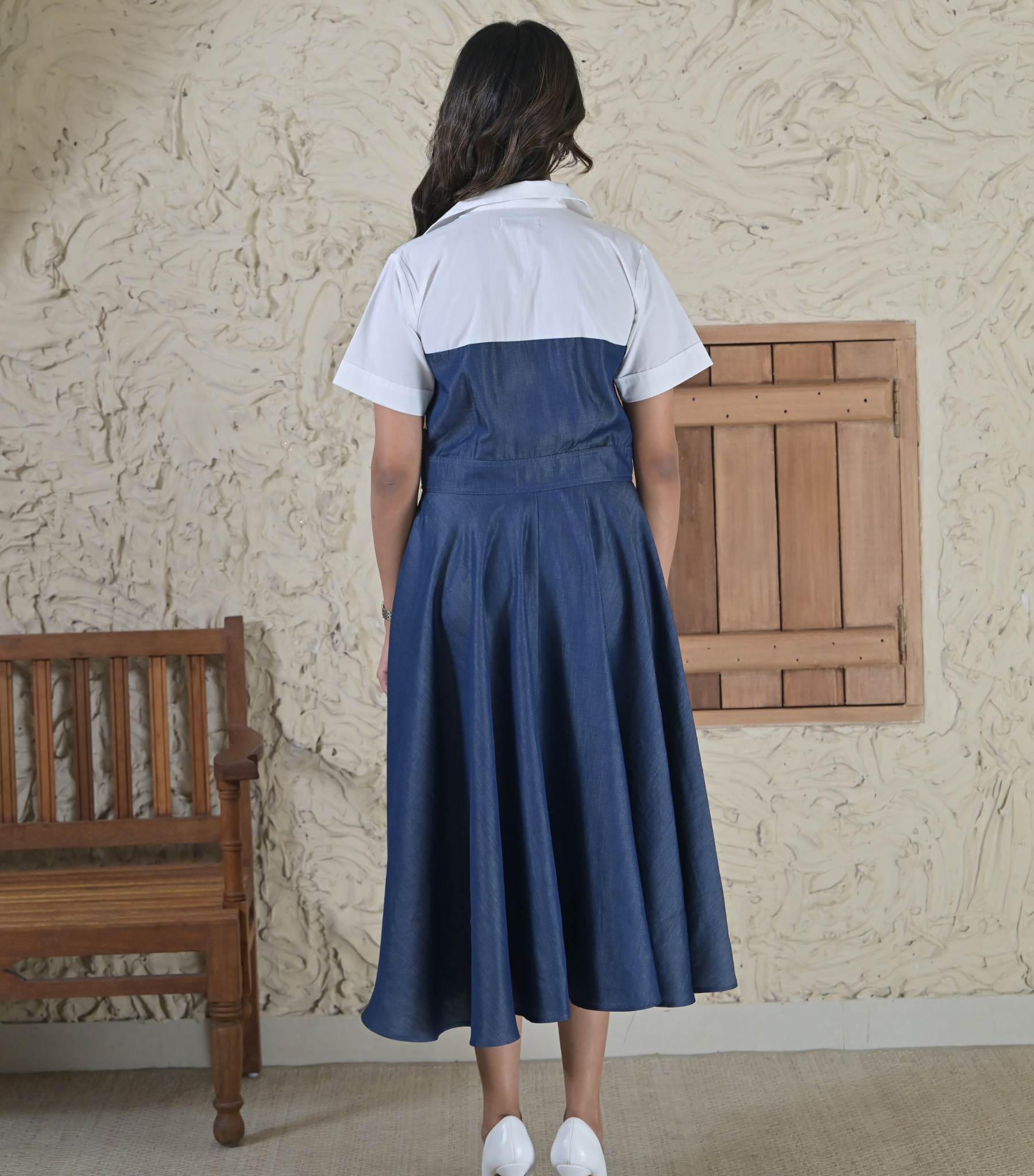 FLUER DENIM DOUBLE TONE DRESS