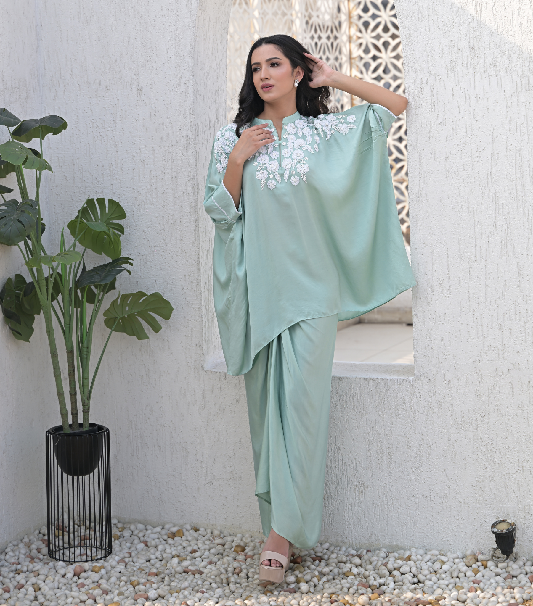 ALBASTER PETAL KAFTAN & KNOT SKIRT SET